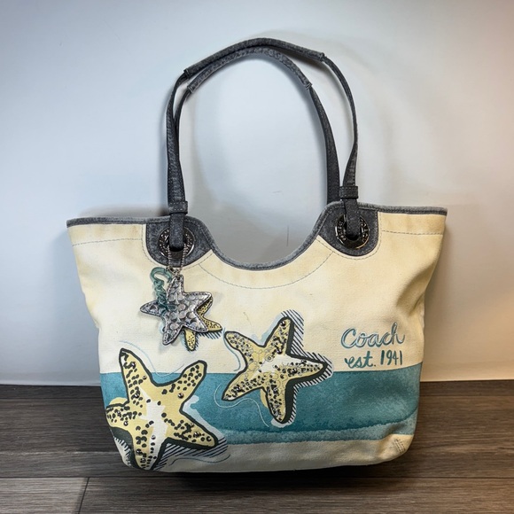 Coach Handbags - Coach Cream and Gray beach Starfish Canvas Tote